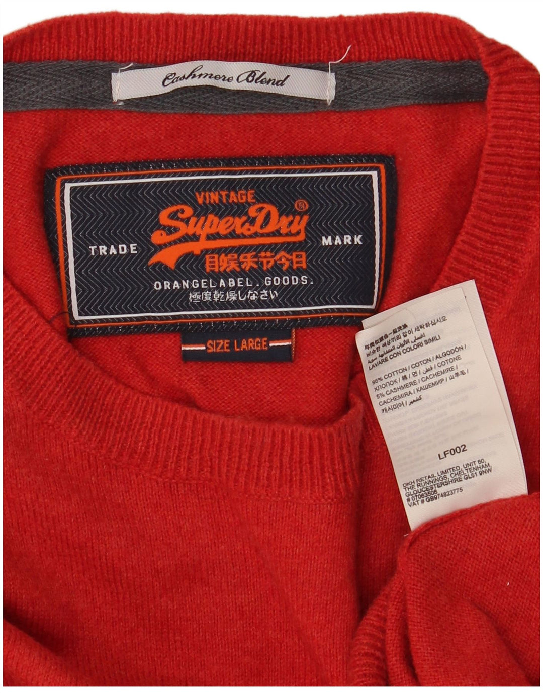 Pulover Superdry pentru bărbați cu gât roșu mare, bumbac