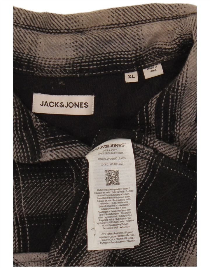 Cămașă de flanel pentru bărbați JACK & JONES XL, bumbac negru cu carouri