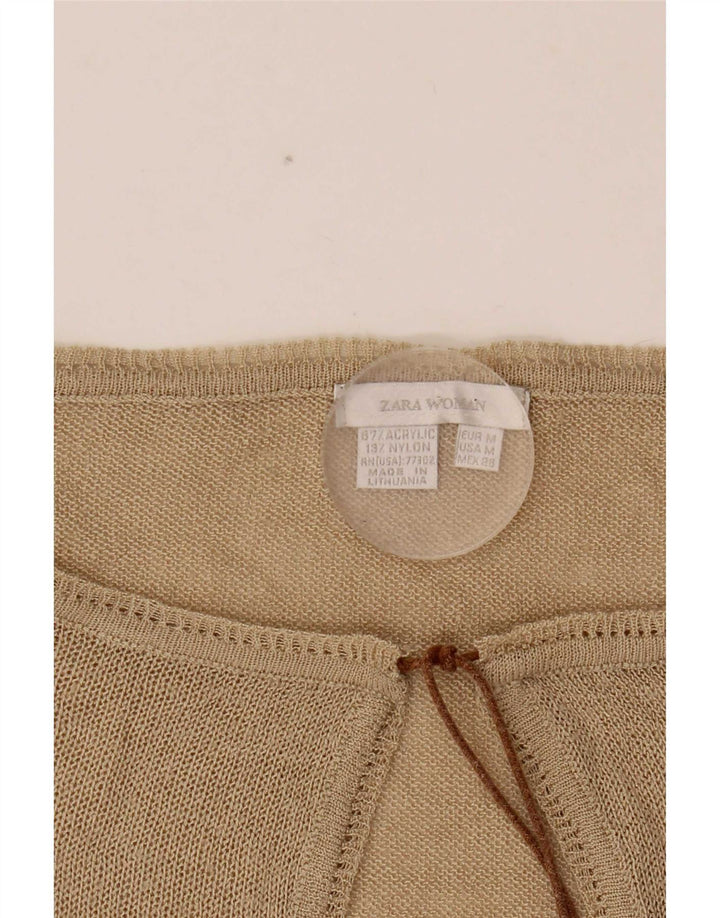 Top femeie Zara cu mânecă lungă UK 14 Medium Bej Acrilic