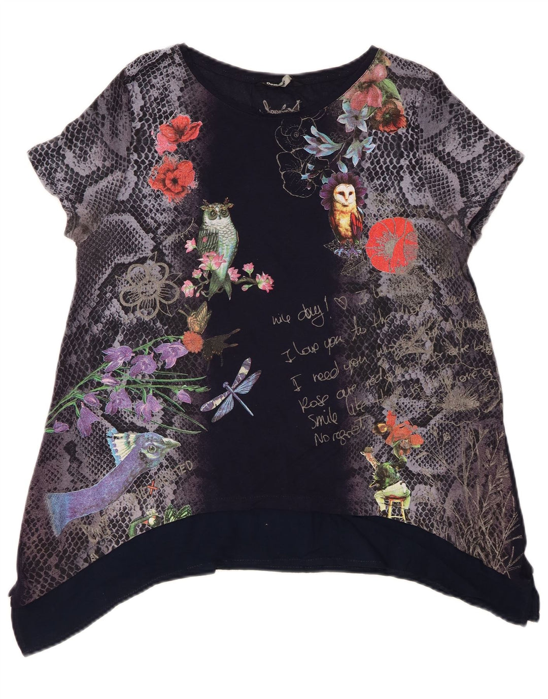 Top cu tunică grafică Desigual pentru femei UK 14 Medium Bleumarin Floral