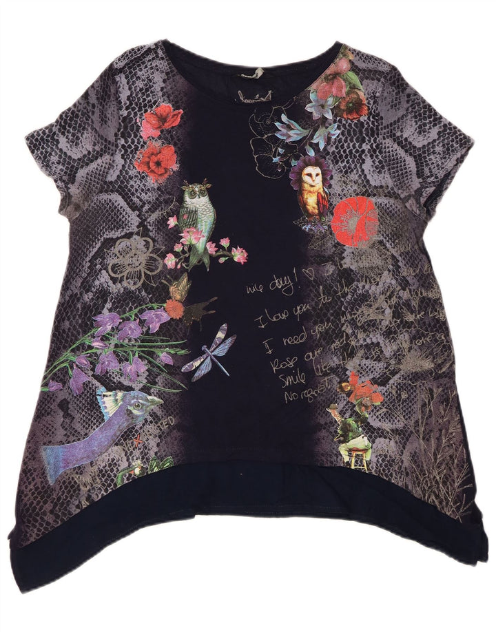 Top cu tunică grafică Desigual pentru femei UK 14 Medium Bleumarin Floral