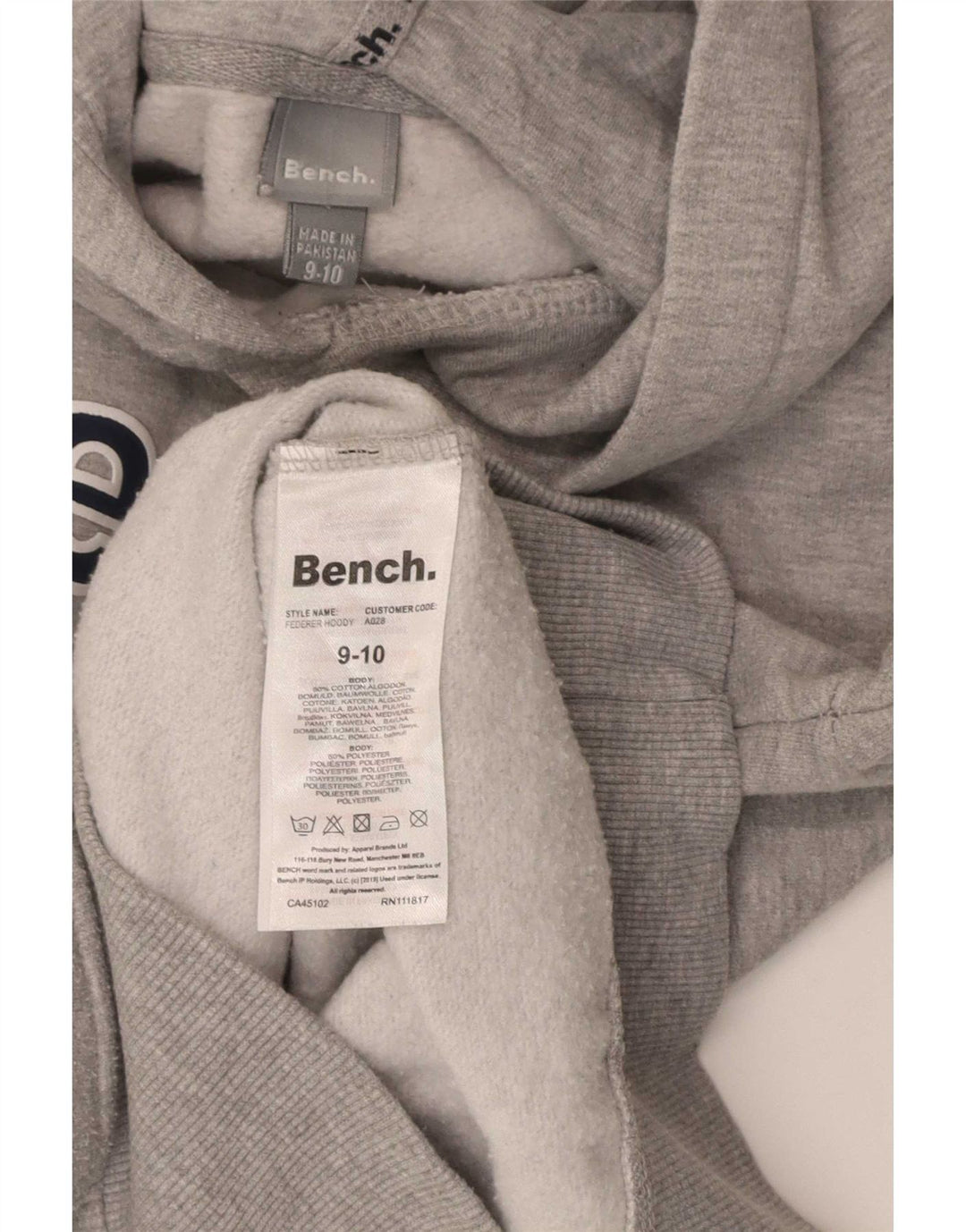 Bench Boys Pulover cu glugă grafic 9-10 ani bumbac gri