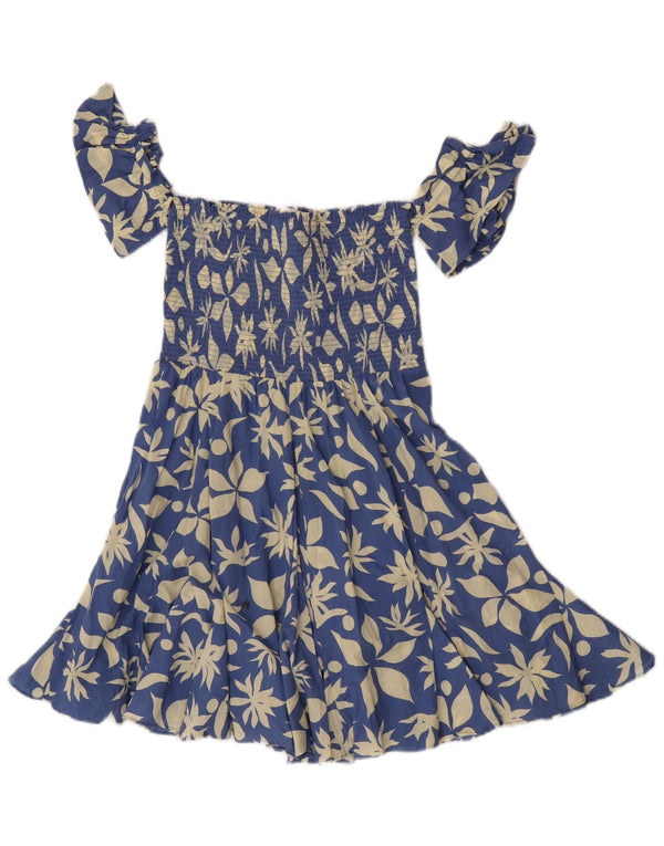 Rochie scurtă pentru femei Zara, cu umăr liber, UK 4 XS, albastru, bumbac floral