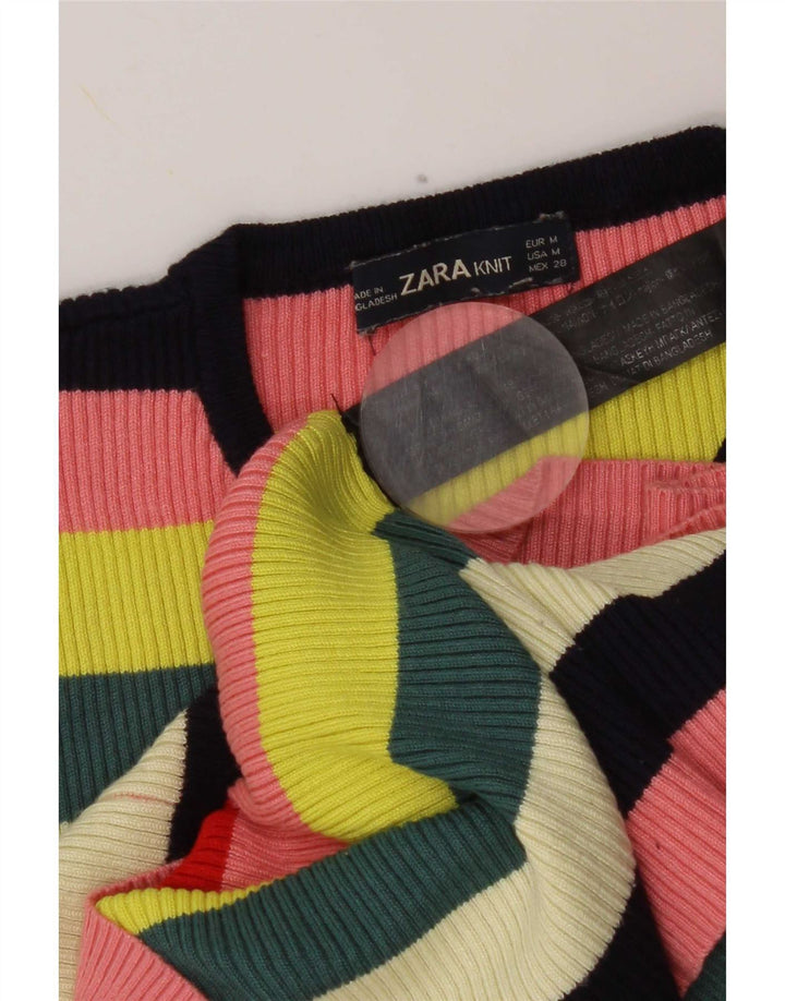Top tricou pentru femei Zara UK 12 Medium, multicolor, în dungi, viscoză