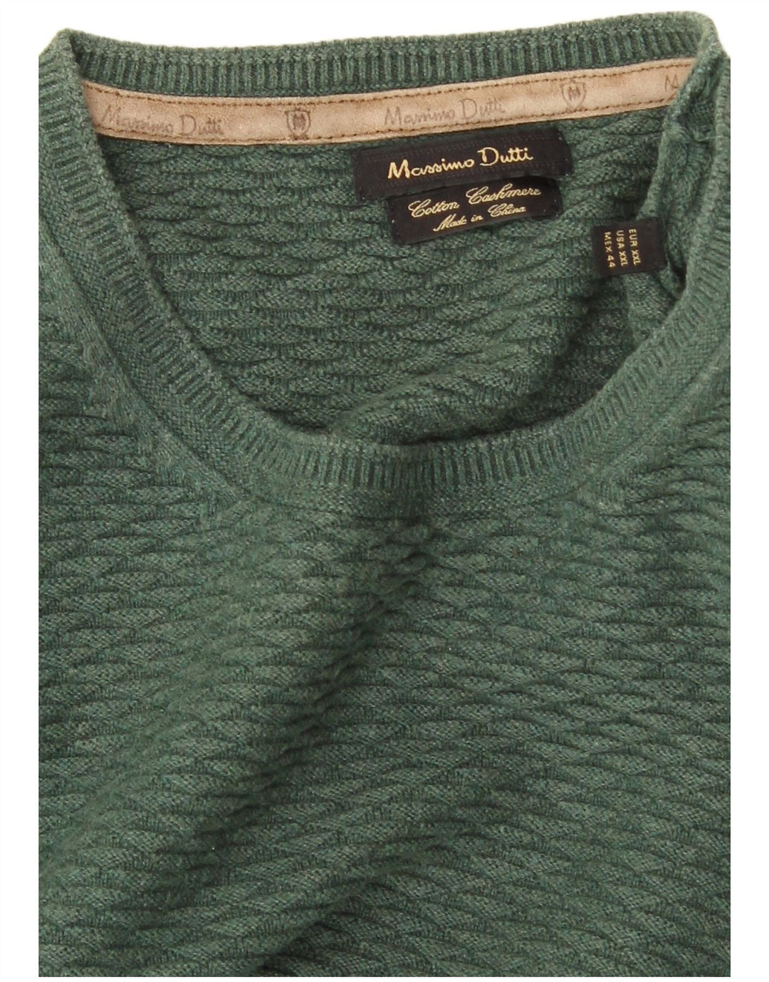 MASSIMO DUTTI Pulover pentru bărbați cu gât crew, bumbac verde 2XL
