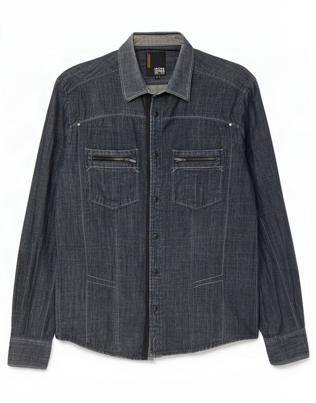 Cămașă Jack & Jones bărbătească din denim mic din bumbac bleumarin