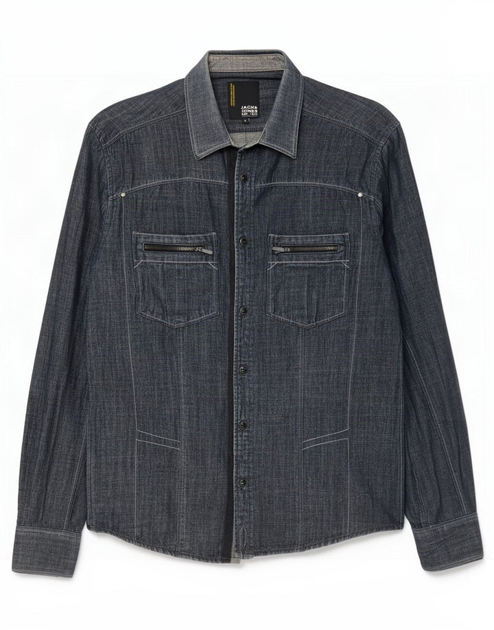 Cămașă Jack & Jones bărbătească din denim mic din bumbac bleumarin