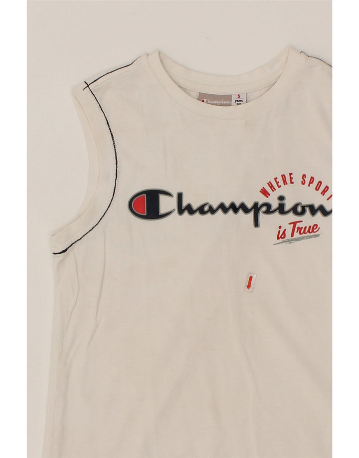 CHAMPION Boys Graphic Vest Top 7-8 Years Small White Vintage Champion and Second-Hand Champion from Messina Hembry 
