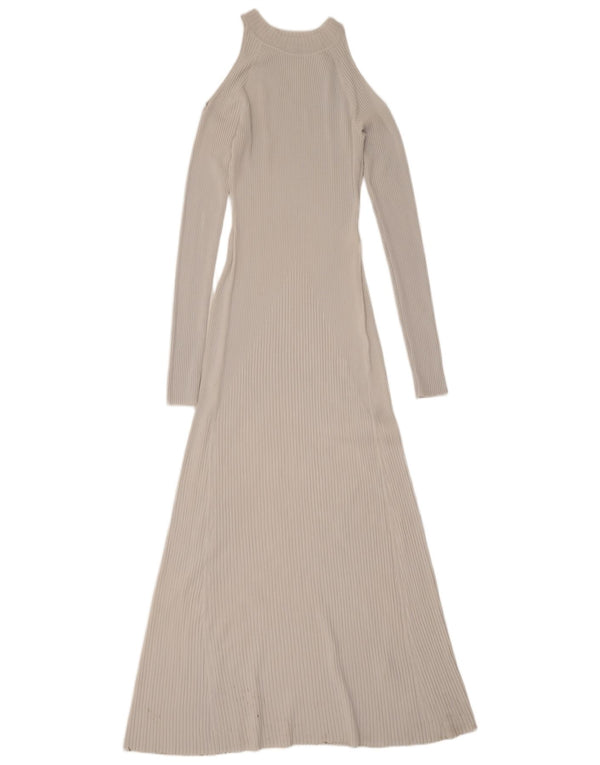 Zara Womens Long Sleeve Off Shoulder Maxi Dress UK 12 Medium Grey Viscose