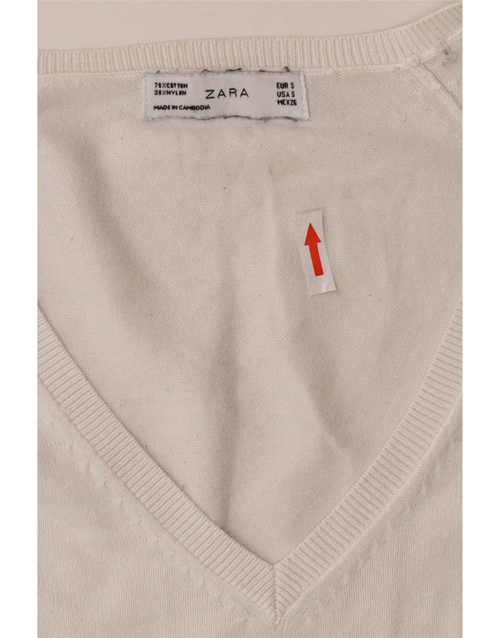 Pulover pentru femei cu decolteu în V Zara UK 10 Mic Alb