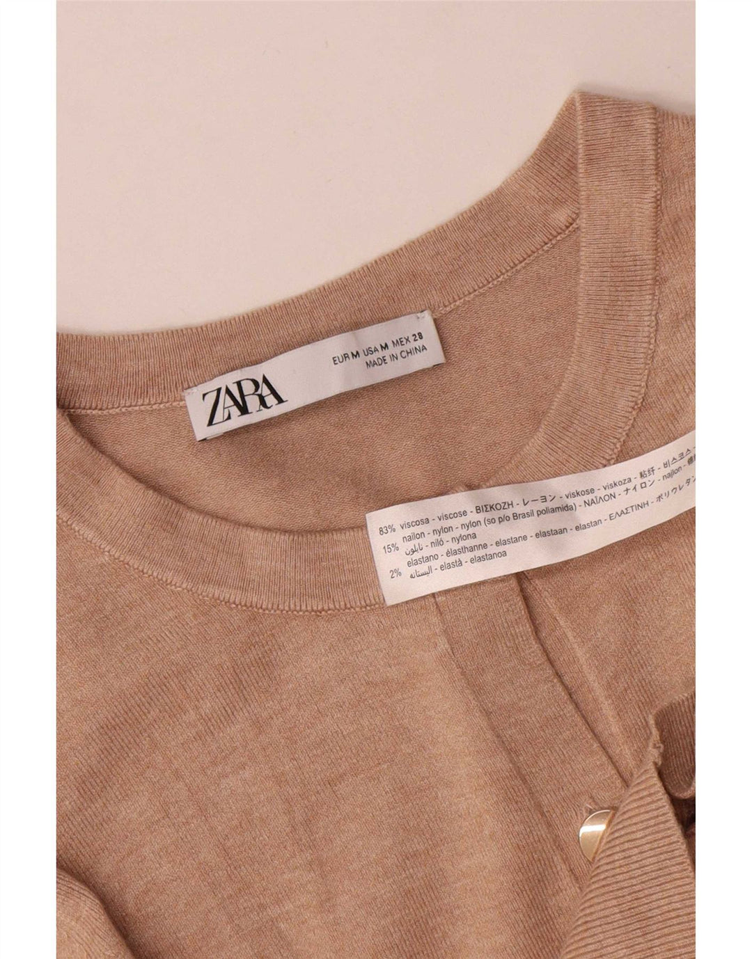 Pulover cardigan pentru femei Zara UK 12 Medium Bej Viscoza