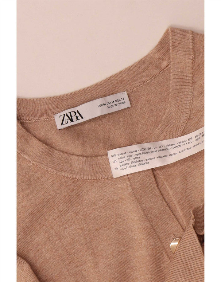 Pulover cardigan pentru femei Zara UK 12 Medium Bej Viscoza