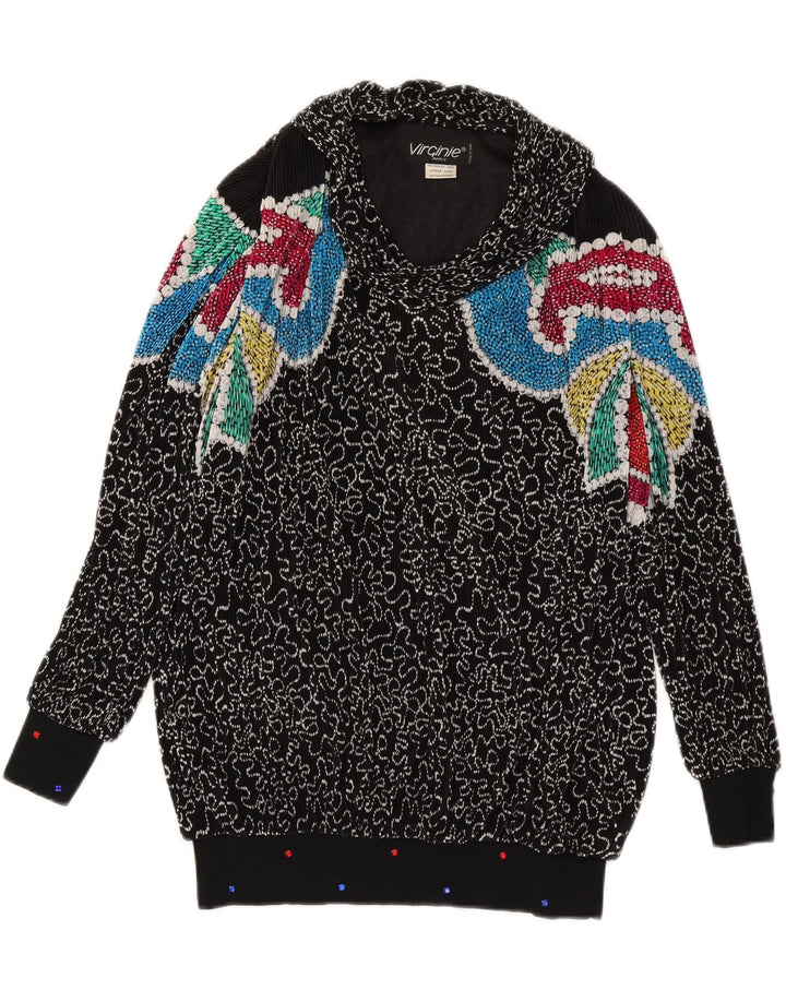 VIRGINIE Pulover supradimensionat cu decolteu în V pentru femei UK 18 XL Negru