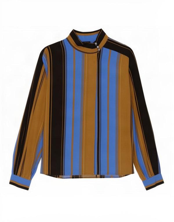 Bluză cămașă vintage pentru femei UK 20 2XL Viscoză cu dungi albastre