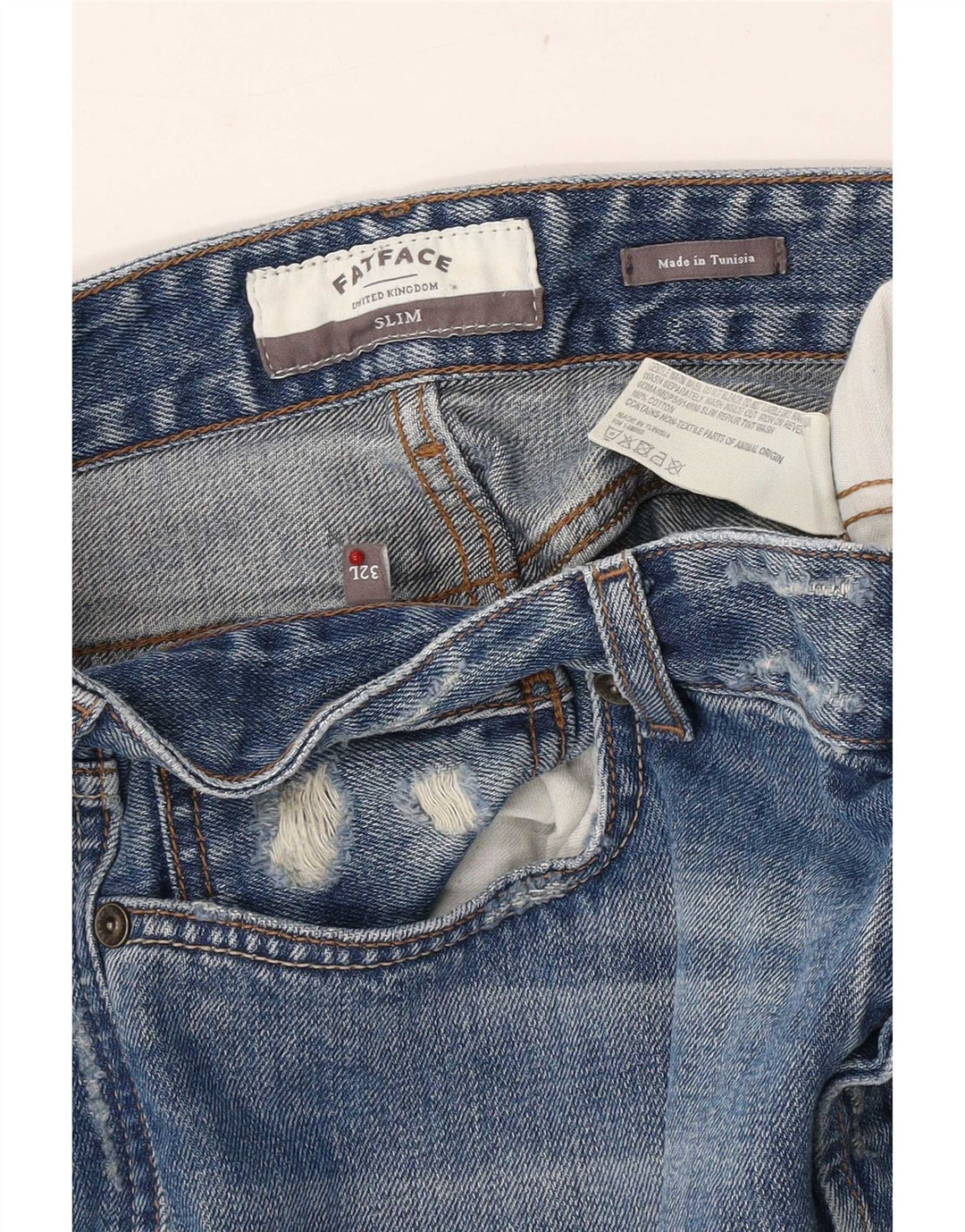 Blugi slim pentru bărbați Fat Face Distressed W32 L33 Bumbac albastru