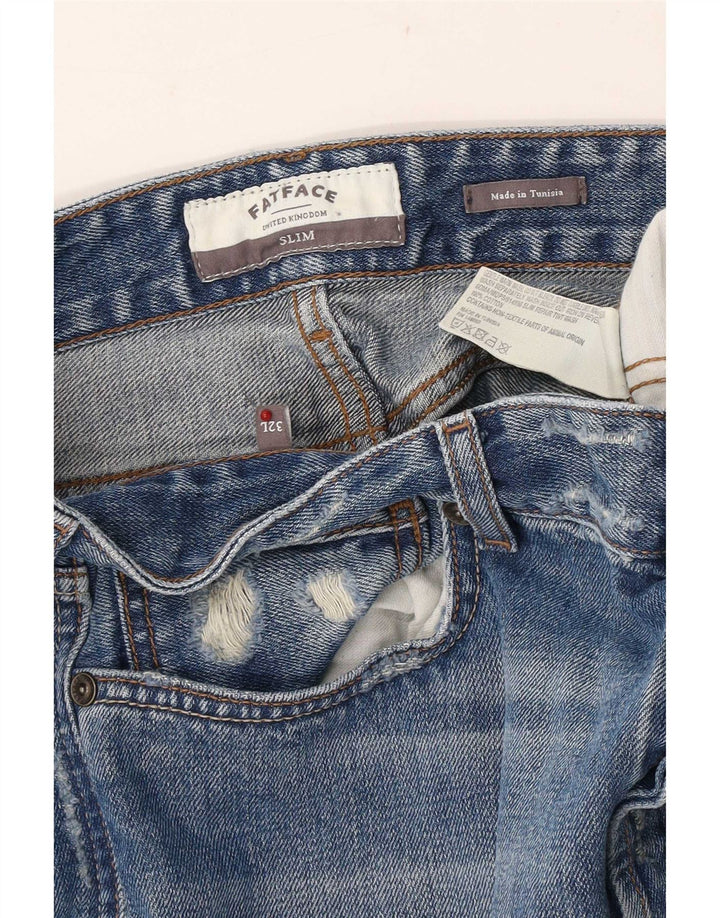 Blugi slim pentru bărbați Fat Face Distressed W32 L33 Bumbac albastru