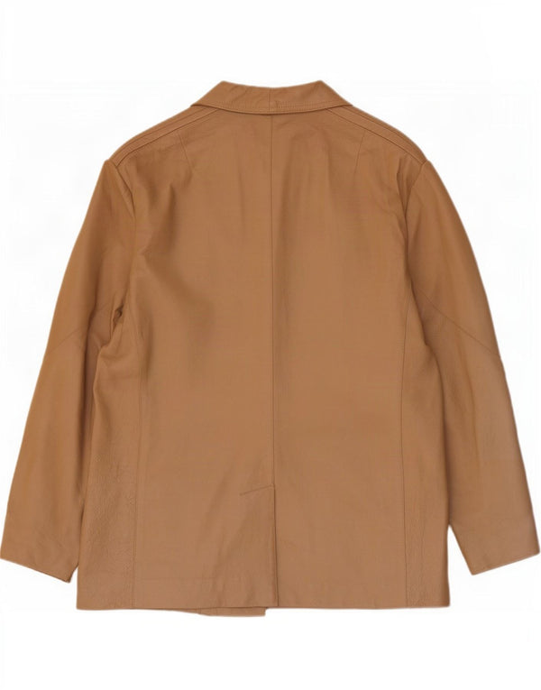 Jachetă vintage din piele cu 3 nasturi pentru femei EU 46 XL Bej