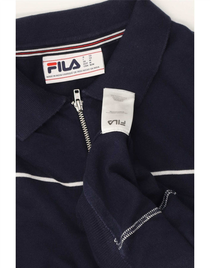 Pulover Fila pentru bărbați, cu gât polo, din bumbac cu dungi albastru bleumarin mediu