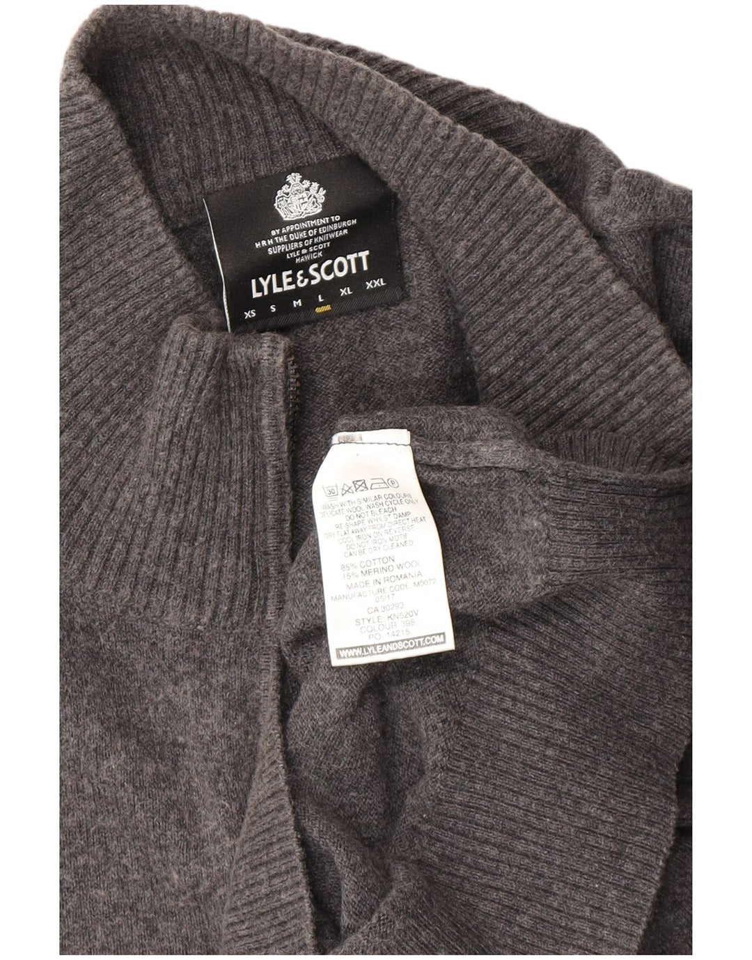 Pulover pentru bărbați Lyle & Scott, cu fermoar, cu gât, bumbac mare, gri