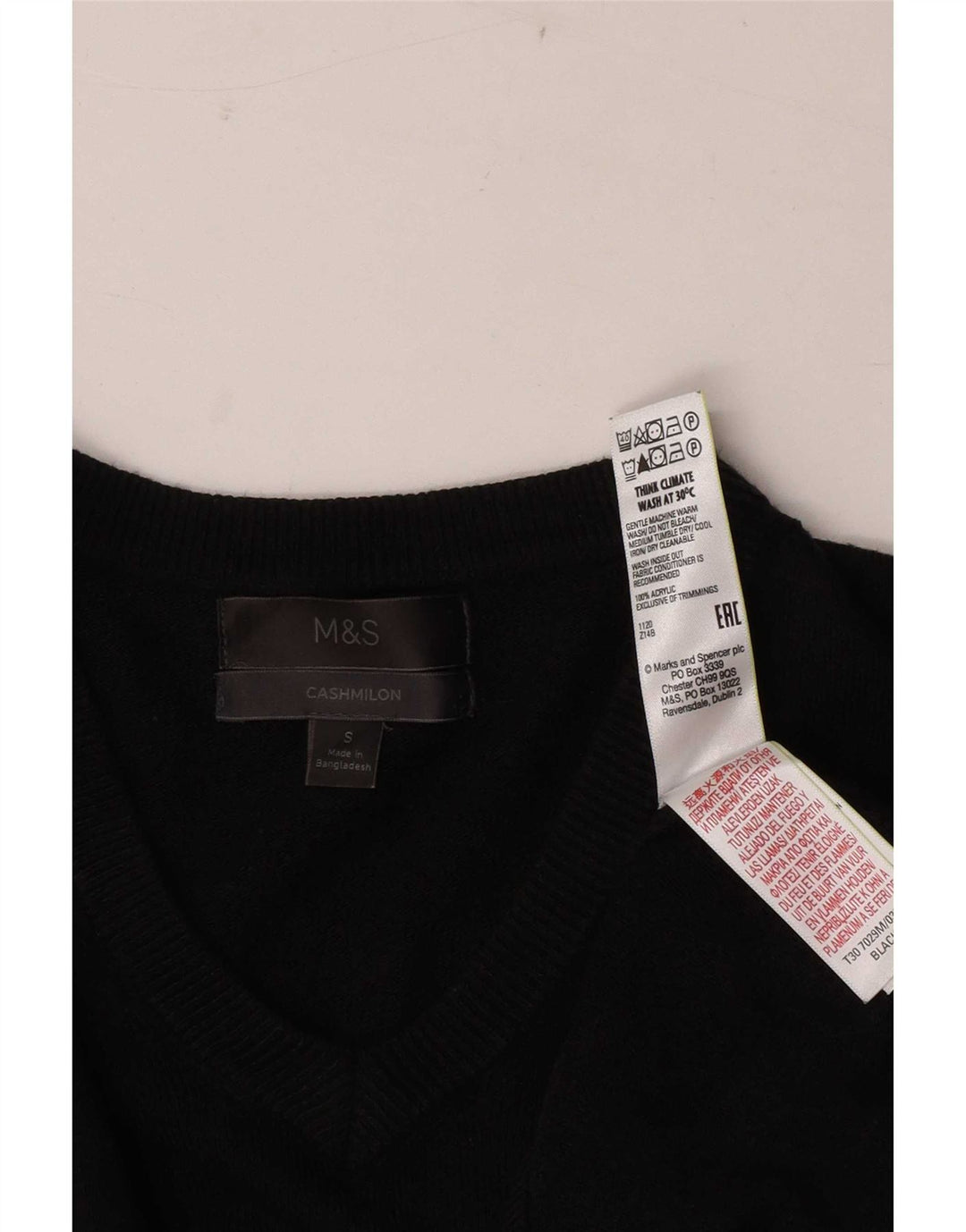 Pulover pentru bărbați Marks & Spencer, cu decolteu în V, mic, negru, acrilic