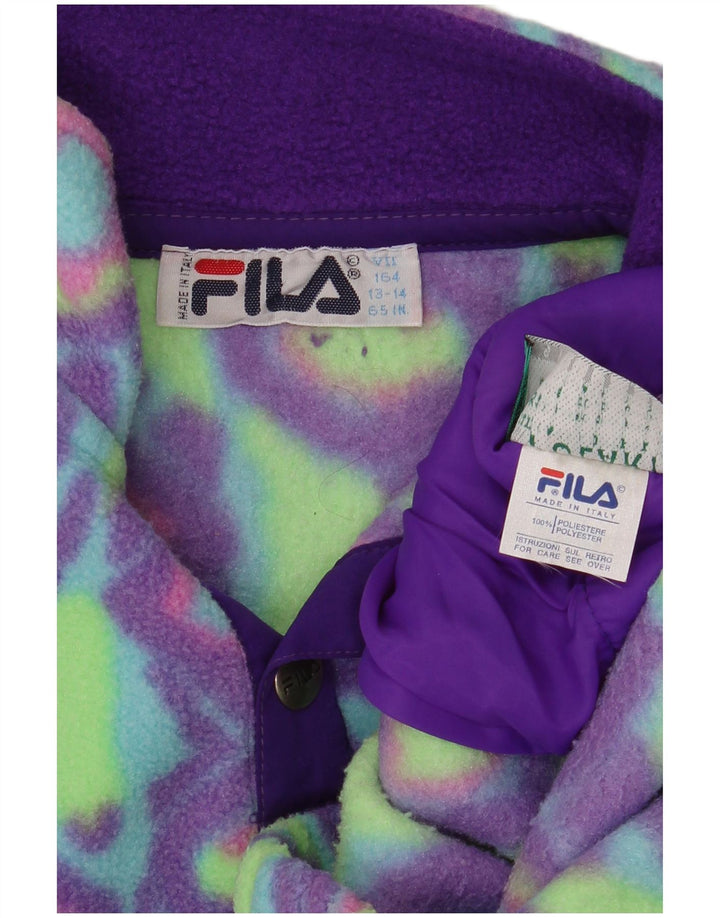 Pulover Fila pentru băieți, cu gât cu nasturi, fleece, 13-14 ani, verde, geometric, poliester