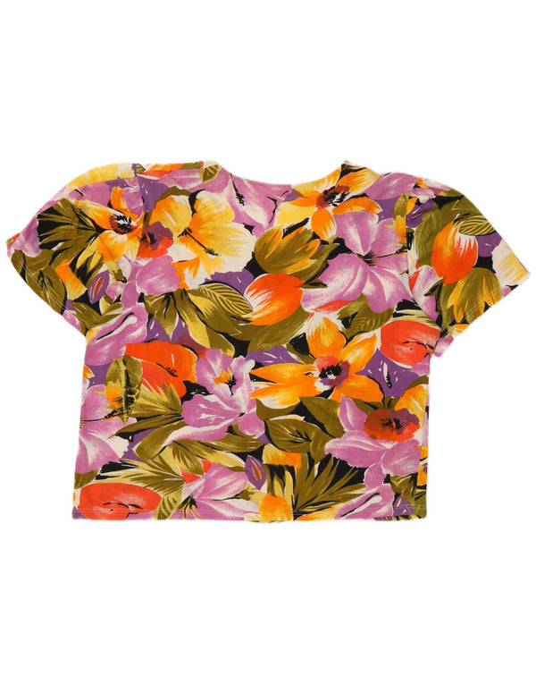 Bluză vintage cămașă cu mânecă scurtă pentru femei UK 16 mare, multicoloră, florală