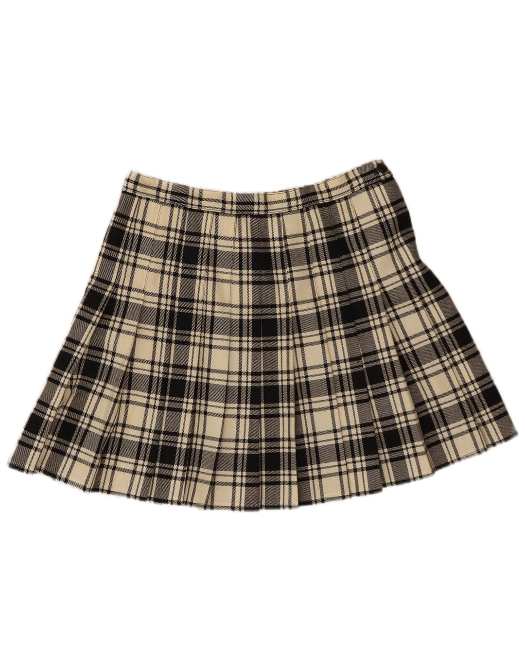 Fustă mini pentru femei VINTAGE W30 Lână virgină carouri alb aproape mediu