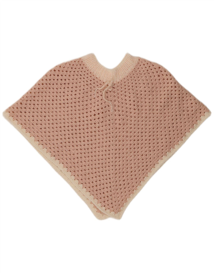 Pulover VINTAGE pentru damă, croșetat, cu poncho, mărime unică, roz colorblock