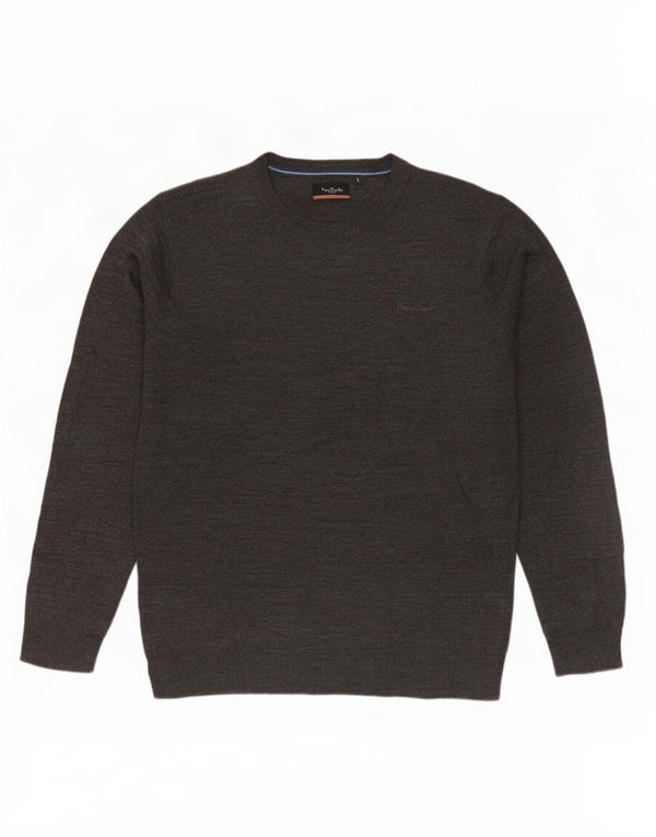 Pierre Cardin Mens Crew Neck Jumper Sweater Large Grey Flecked Acrylic