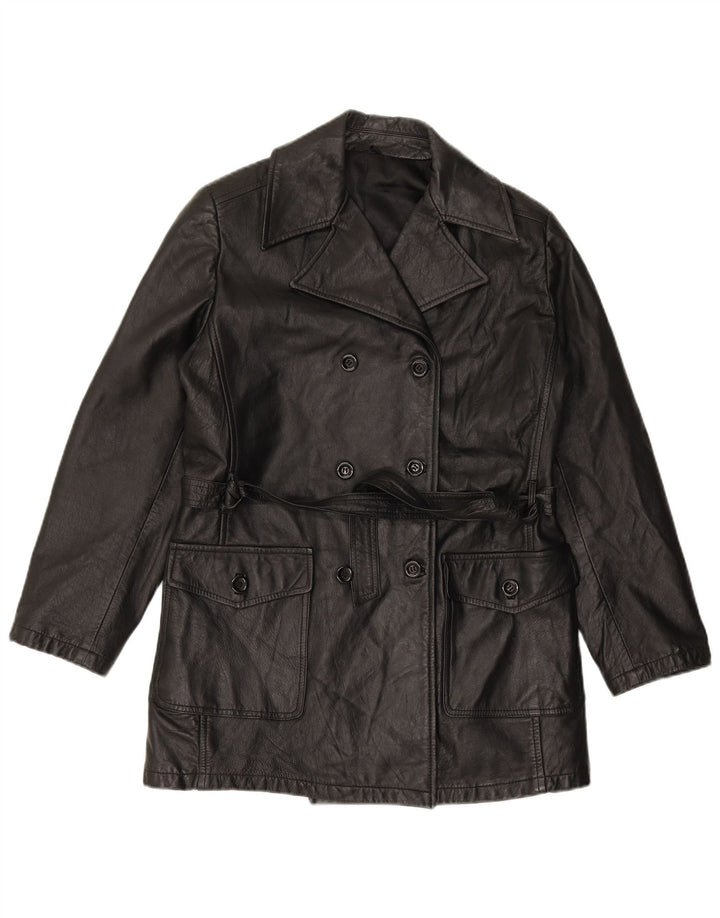 VINTAGE Palton din piele dublu pentru femei IT 44 Piele neagră medie