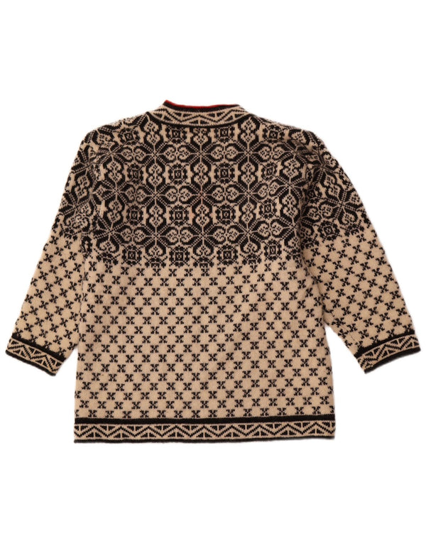 SKJAEVELAND Pulover cardigan pentru femei UK 16 Large Off White Fair Isle