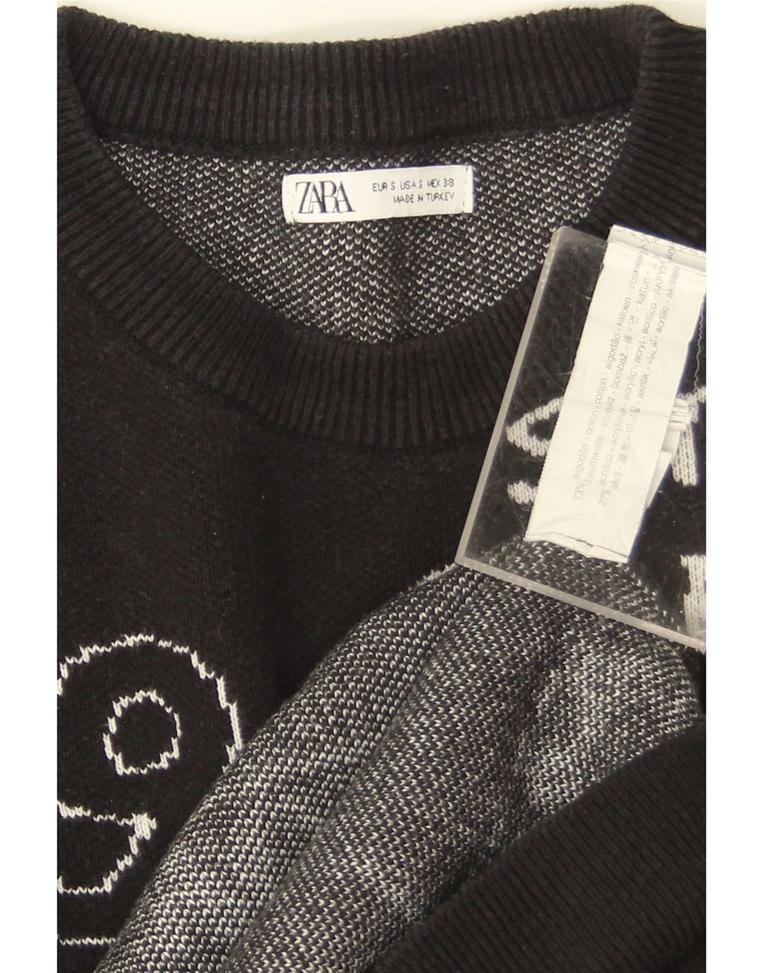 Pulover supradimensionat cu grafic pentru femei Zara UK 10 Bumbac negru mic
