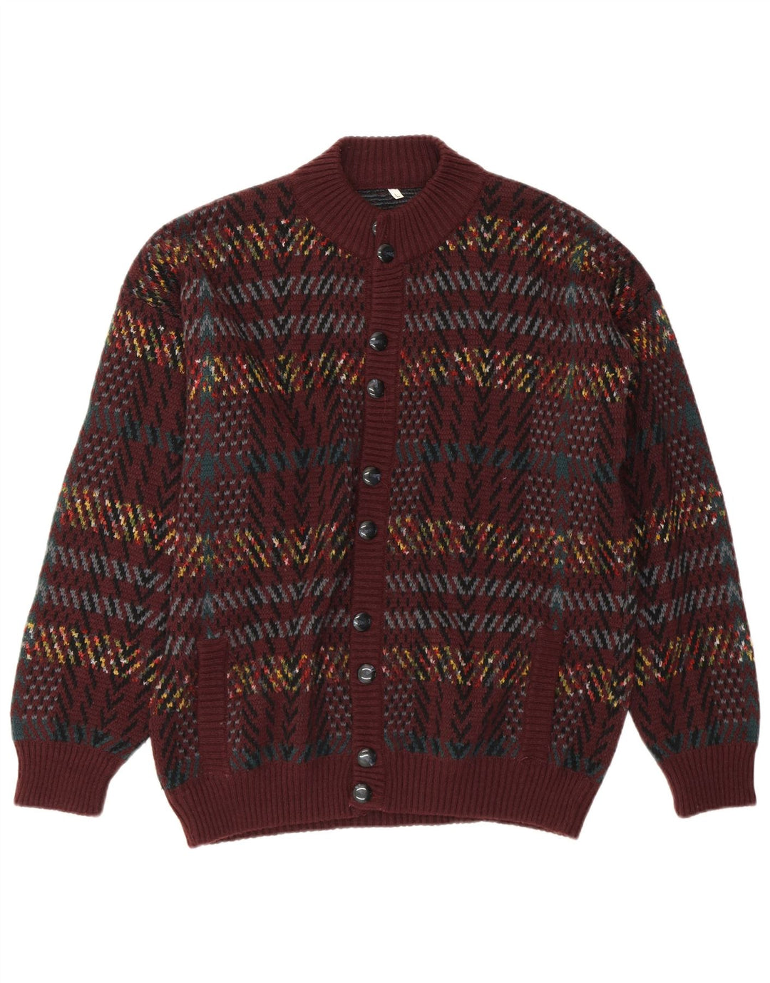 Pulover Cardigan Bărbați VINTAGE Maroon Geometric Acrilic