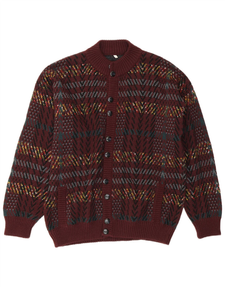 Pulover Cardigan Bărbați VINTAGE Maroon Geometric Acrilic