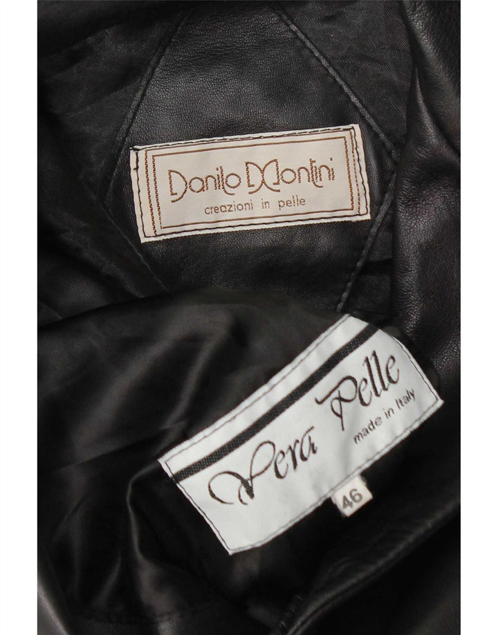 Jachetă vintage din piele cu 3 nasturi pentru femei IT 46 din piele neagră mare