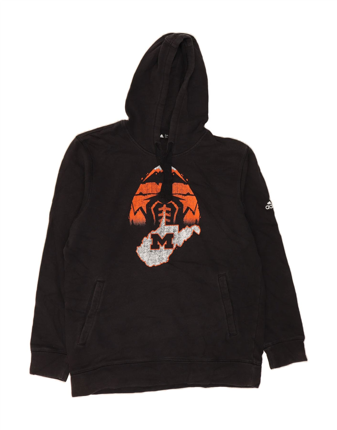 ADIDAS Mens Graphic Hoodie Jumper Large Black Vintage Adidas and Second-Hand Adidas from Messina Hembry 