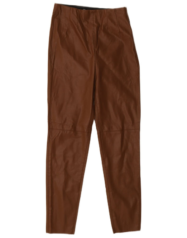 Pantaloni skinny din piele artificială pentru femei Zara Mediu L28 L27 Poliester maro