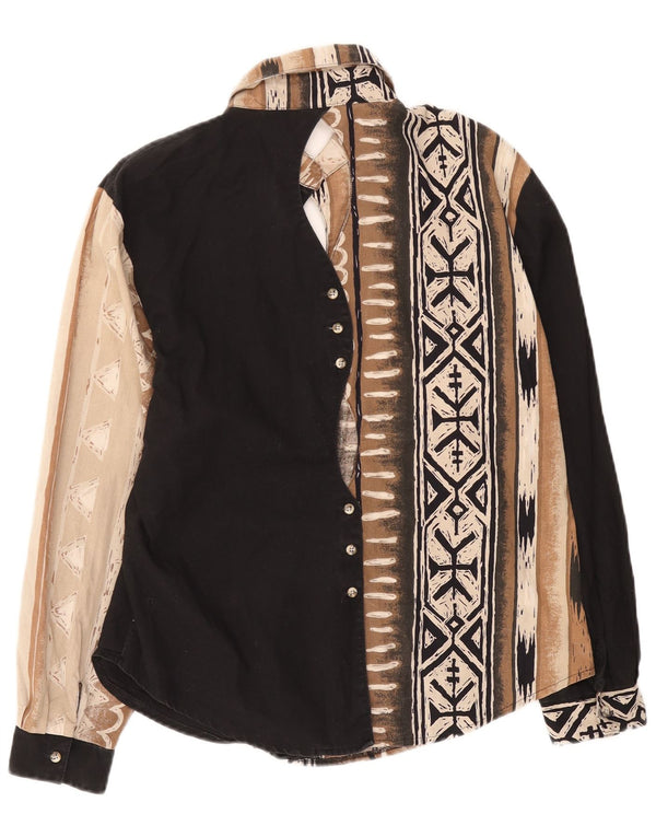 Bluză pentru femei vintage cămașă UK 14 mare neagră geometrică