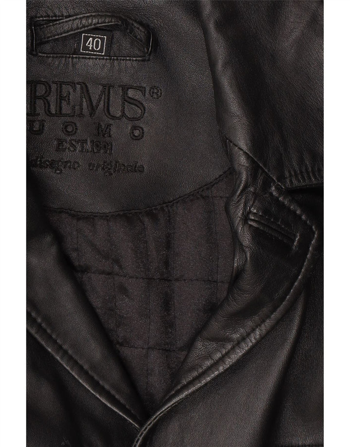 REMUS Mens Leather Coat UK 40 Large Black Leather Vintage Remus and Second-Hand Remus from Messina Hembry 