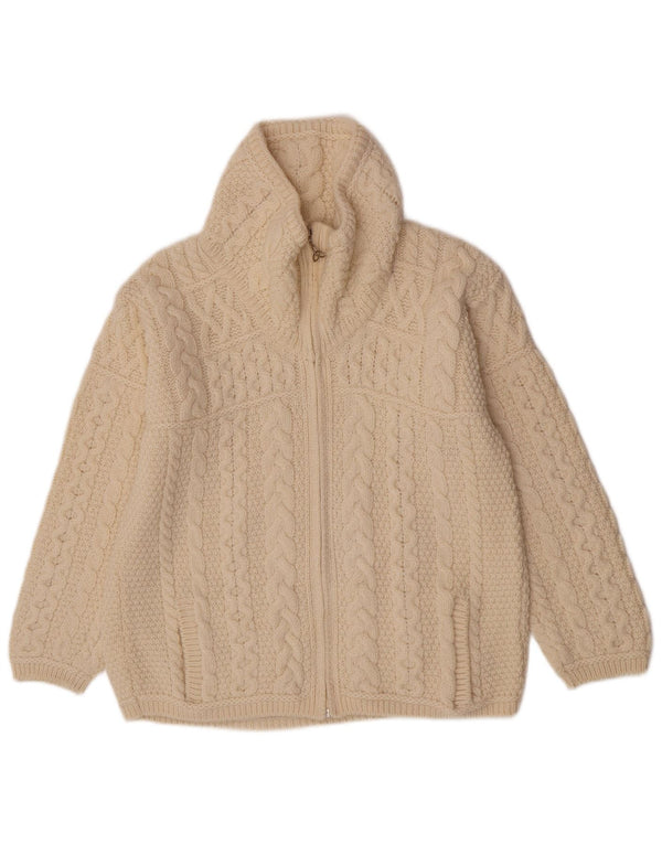 Pulover cardigan cu fermoar complet pentru femei Aran Crafts UK 16, mare, alb