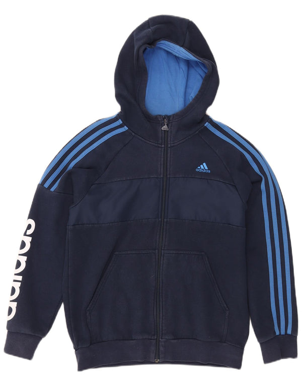 Pulover cu glugă cu fermoar grafic ADIDAS pentru băieți 12-13 ani, albastru bleumarin, color block
