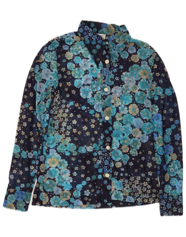 Bluză cămașă pentru femei VINTAGE UK 10 Mic albastru marin Poliamidă florală