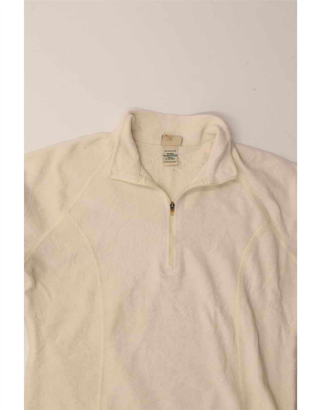 L.L.BEAN Womens Zip Neck Fleece Jumper UK 14 Medium Off White Polyester Vintage L.L.Bean and Second-Hand L.L.Bean from Messina Hembry 