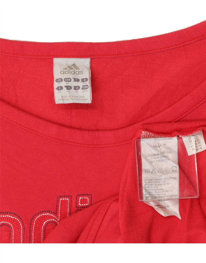 ADIDAS Womens Graphic Top Long Sleeve UK 14 Medium Red Cotton Vintage Adidas and Second-Hand Adidas from Messina Hembry 