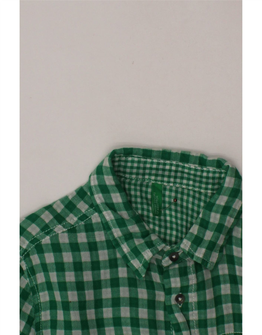 Camasa cu maneca scurta BENETTON pentru baieti 10-11 ani verde vichy