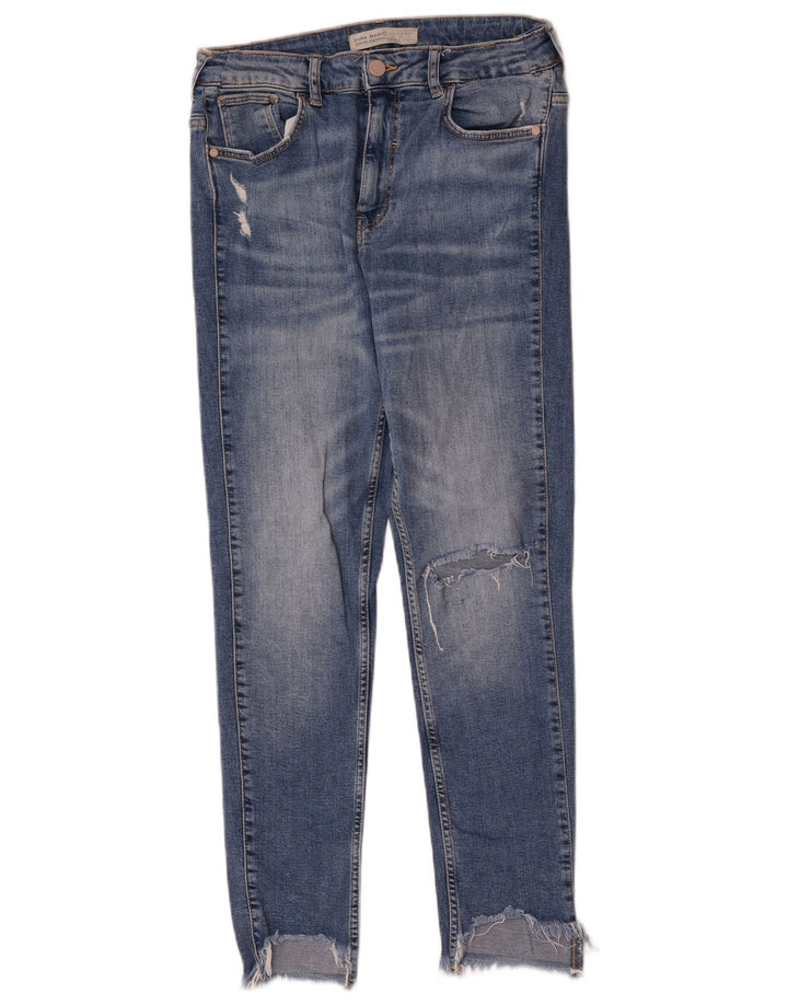 Blugi skinny distressed pentru femei Zara EU 40 Medium W30 L27 Albastru