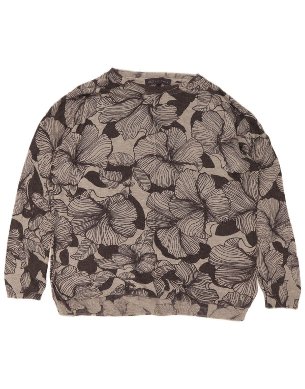 Pulover pentru femei Marks & Spencer cu gât de barcă UK 14 Medium Gri Floral