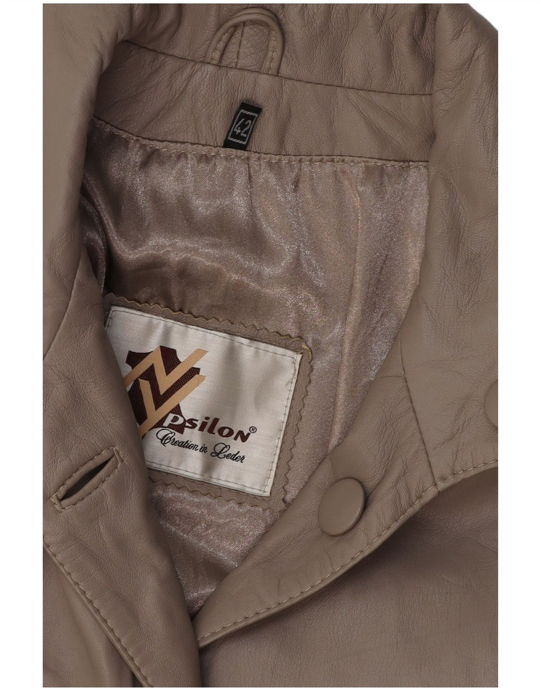 VINTAGE Womens Leather Coat EU 42 Large Grey Leather
