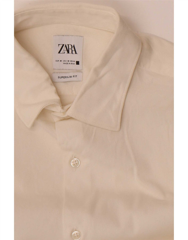 Cămașă pentru bărbați Zara, de culoare super slim, mediu alb catifelat