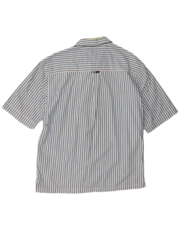 Tommy Hilfiger Mens Short Sleeve Pullover Shirt Medium Blue Striped Cotton